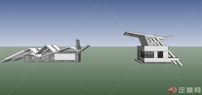 折线形简约小区大门设计SU模型