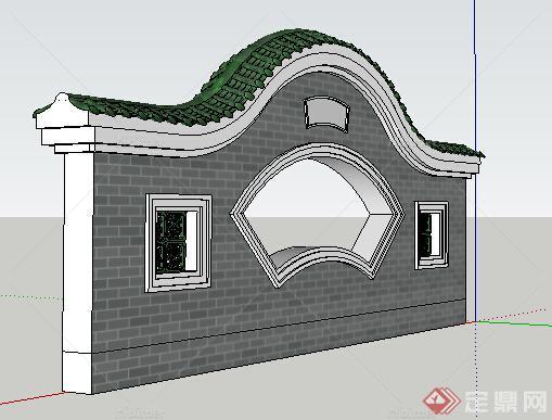 园林景观之现代中式景墙设计su模型1