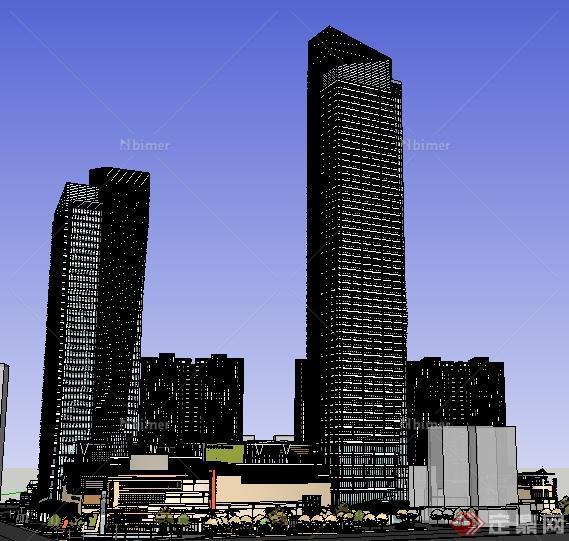 某商业购物广场居住办公综合建筑规划设计SU模型