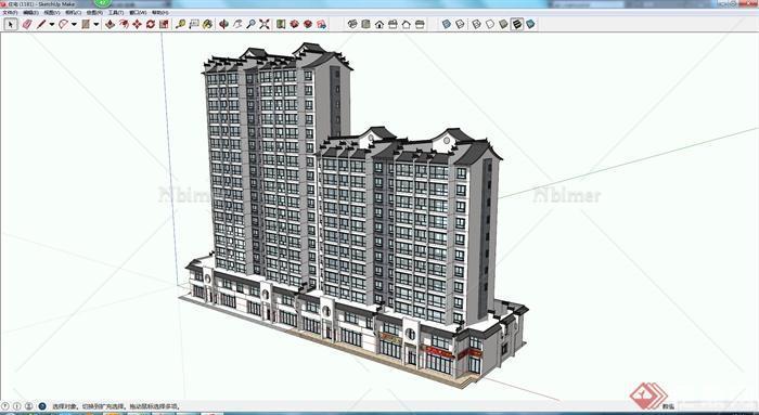 某新中式商住建筑设计SU模型