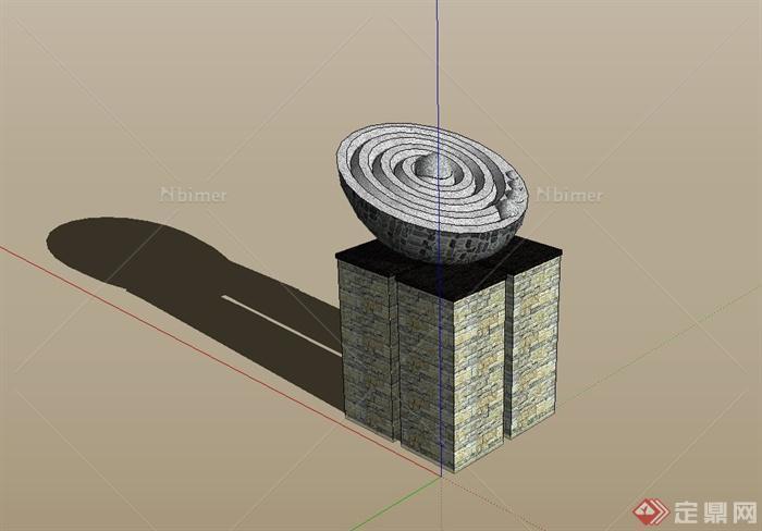 现代风格雕塑小品、雕塑台设计su模型[原创]