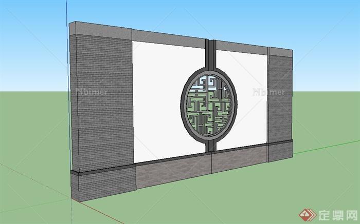 中式景墙、窗花设计su模型