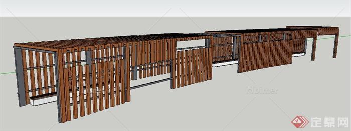 现代风格木制景观长廊su模型