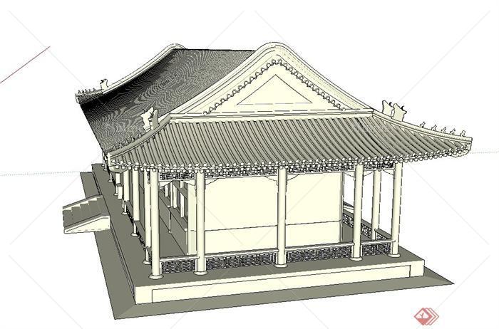 古典中式单层寺庙文化建筑设计SU模型