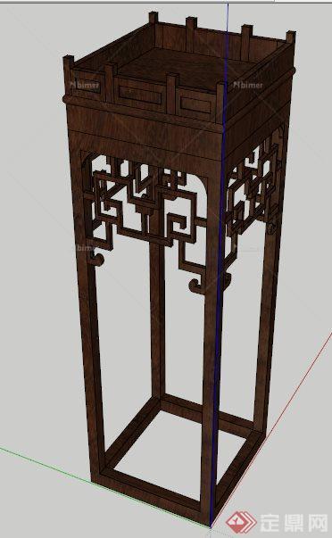 中式植物架花几su模型