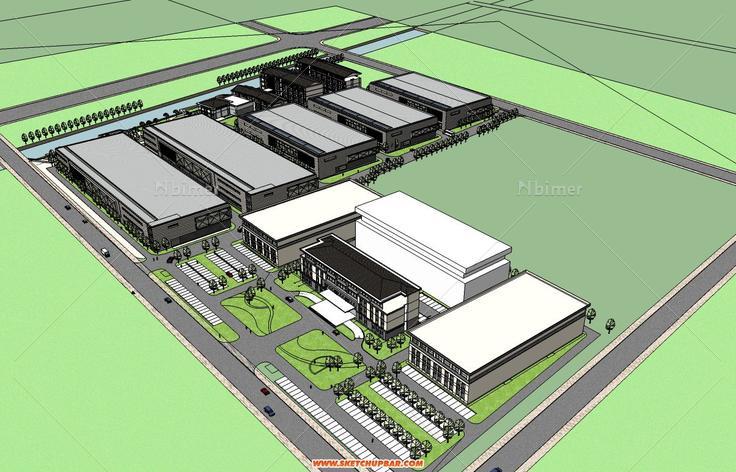 工业园区内办公厂房及宿舍楼SU模型