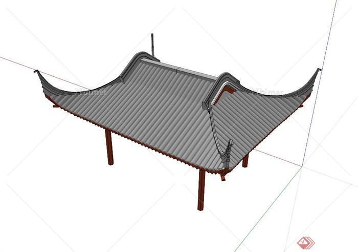 中式飞檐亭设计SU模型