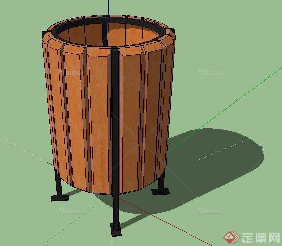 某园林景观木制垃圾桶SU模型