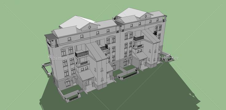 欧式多层花园洋房 (32869)su模型下载