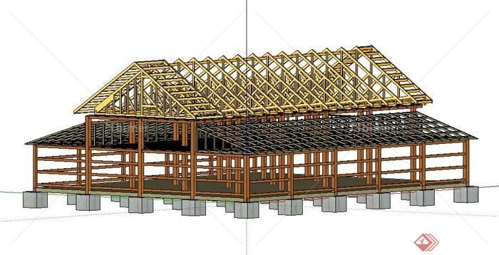 某二层建筑框架结构su模型