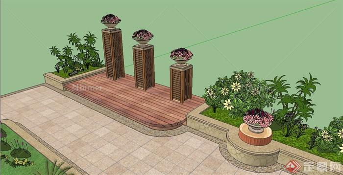 某现代花园小场景设计su模型