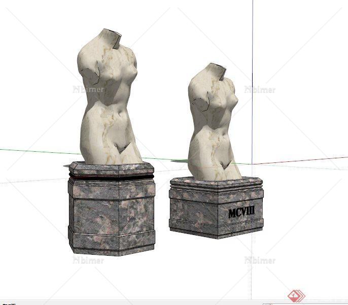 现代两组人体雕塑设计SU模型[原创]