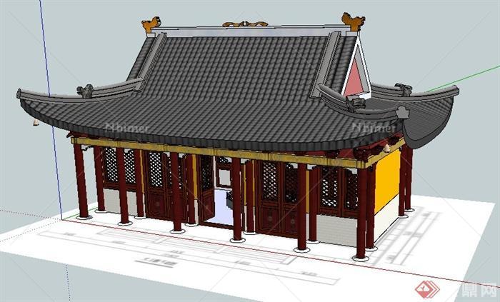 古典中式风格寺庙殿堂建筑设计su模型[原创]