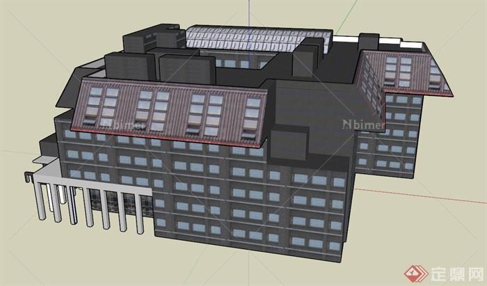 一栋现代办公综合建筑设计SU模型