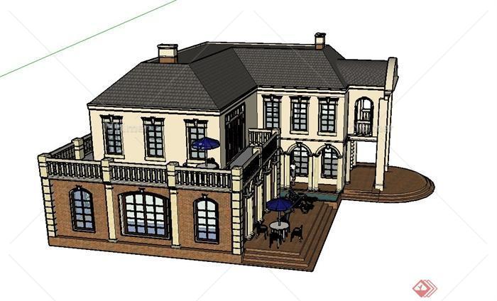 某欧式两层茶餐厅建筑设计SU模型