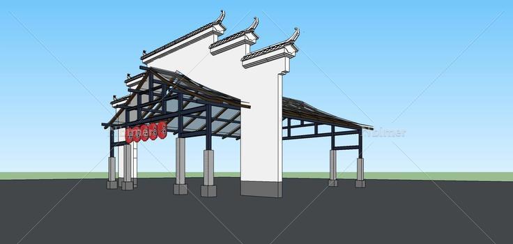 中式入口及雨篷(78097)su模型下载