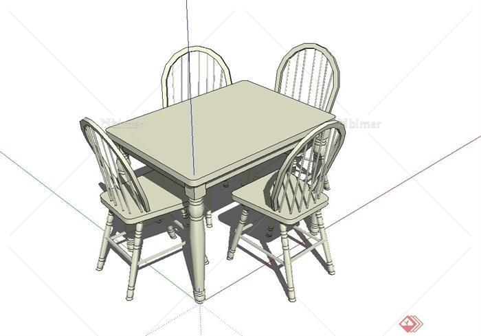现代风格室内餐厅桌椅设计su模型