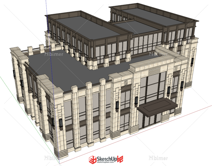 新古典办公建筑SU及效果图