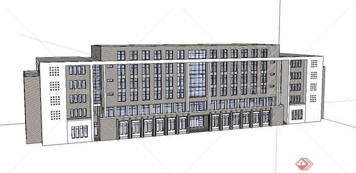 某现代中式风格六层综合办公楼建筑设计SU模型
