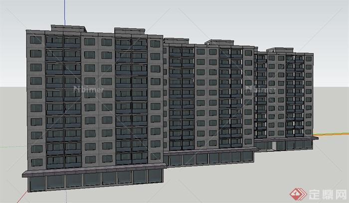 现代三栋拼接高层住宅楼建筑设计su模型