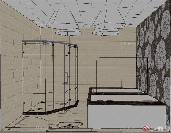 现代简约淋浴房室内设计su模型[原创]