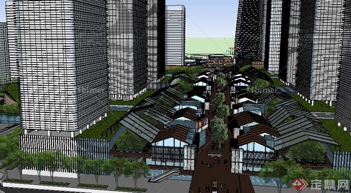 某大型商业中心步行街整体建筑景观设计su模型[原