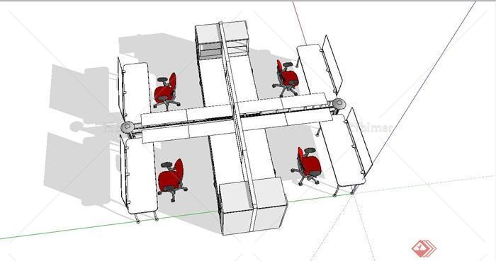 现代组合办公桌椅设计SU模型[原创]