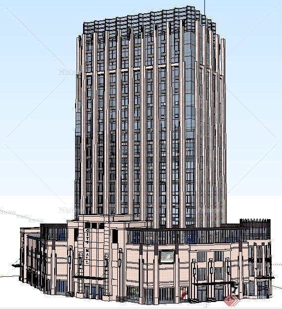 现代风格城市酒店建筑设计su模型