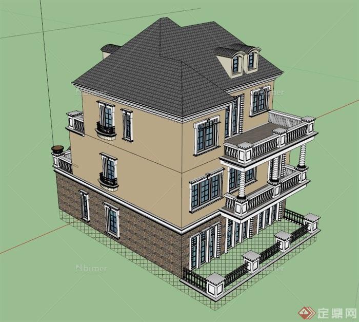 三层新古典别墅建筑设计SU模型