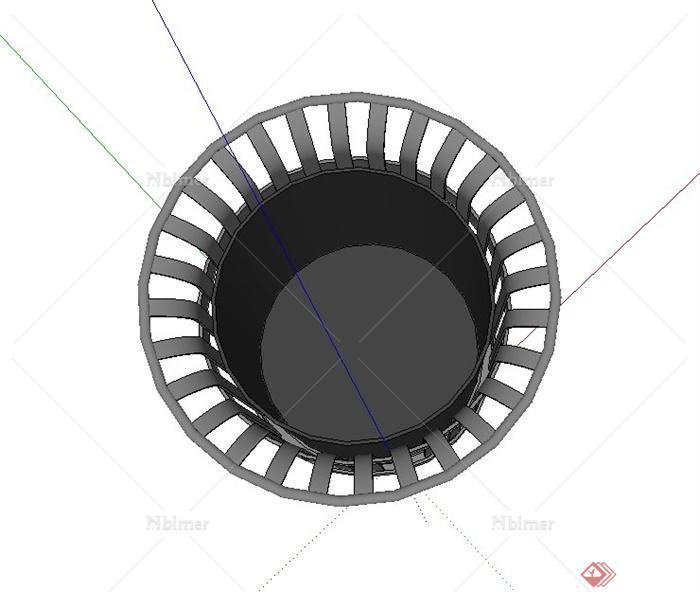 现代圆形铁艺垃圾桶设计SU模型