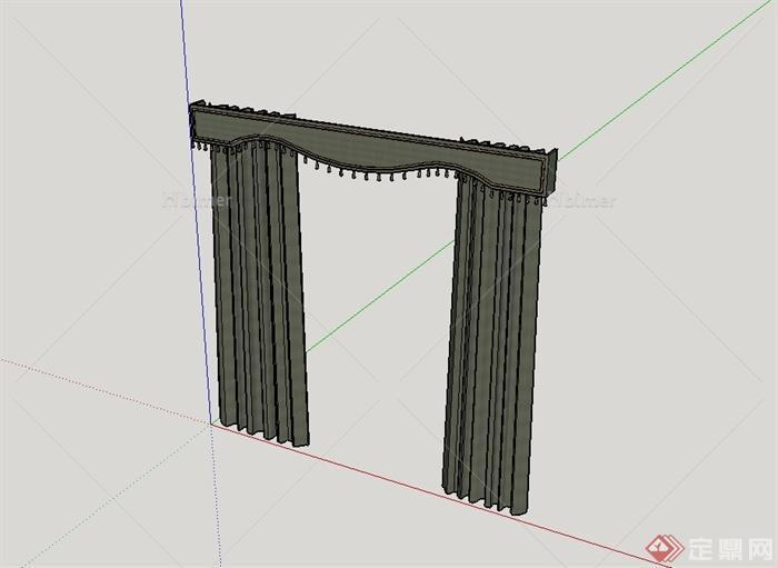 墨绿色的窗帘设计su模型