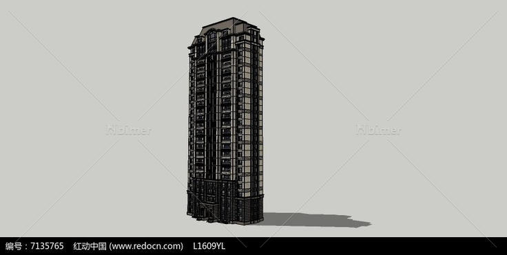 法式高层建筑24F模型