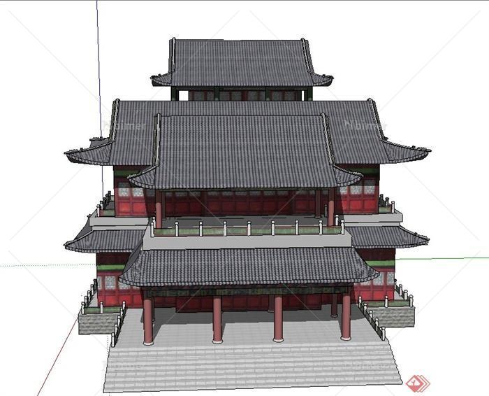 古典中式多层组合该建筑设计SU模型