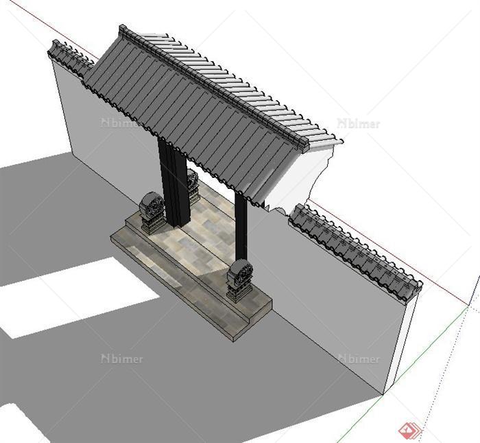 古典中式门楼围墙设计SU模型