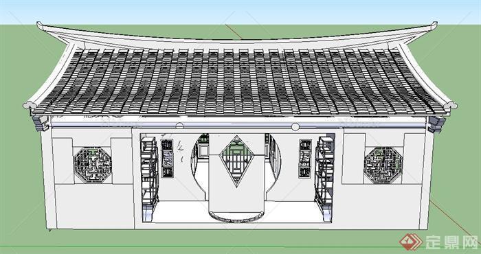 古典中式单层茶室休闲室建筑设计SU模型