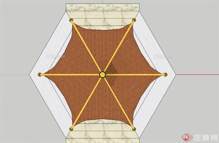 某古典中式六角亭子设计SU模型素材