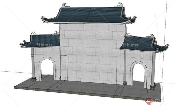 古典中式照壁影壁景墙su模型