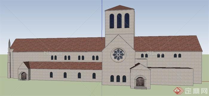 简欧风格二层教堂建筑设计su模型