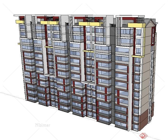 某现代风格多层住宅建筑楼设计SU模型[原创]