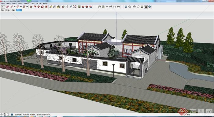 某新中式私家住宅建筑设计SU模型