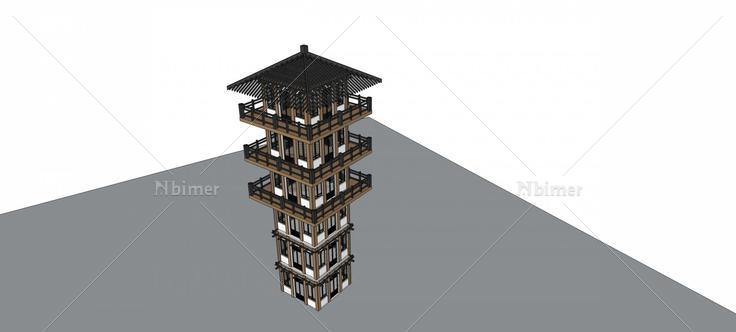 中式塔楼(72083)su模型下载