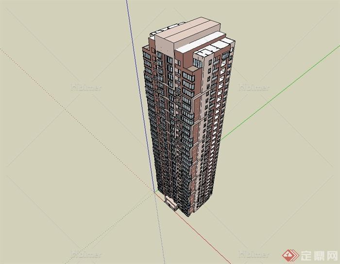 现代高层住宅建筑楼详细设计su模型[原创]