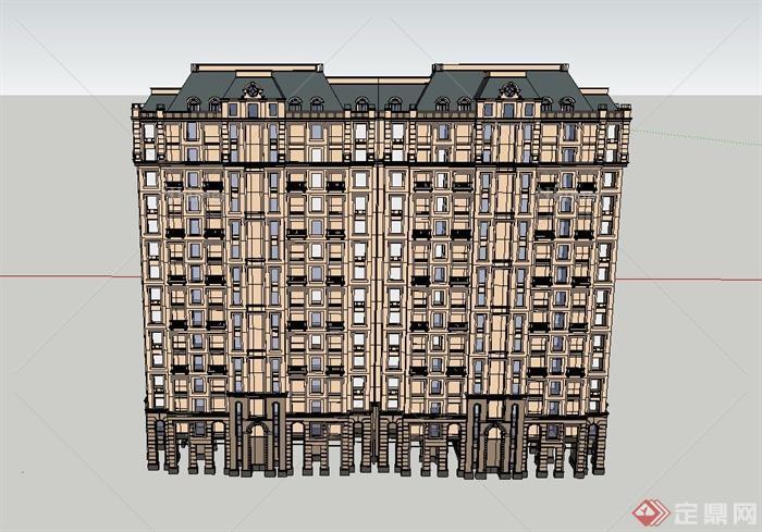 某新古典14层住宅建筑设计SU模型