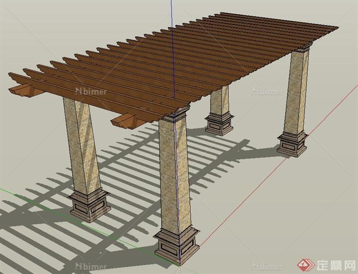 长条形木廊架设计SU模型[原创]