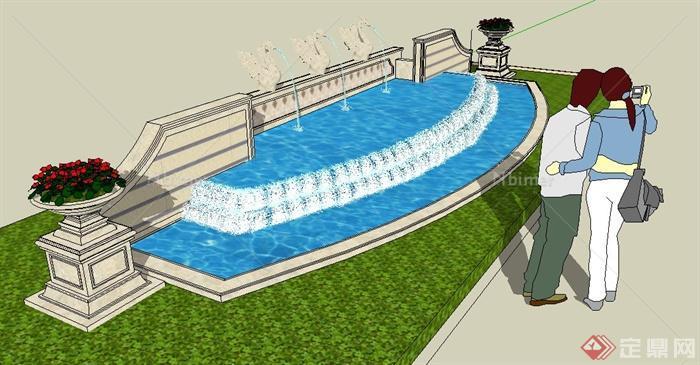 园林景观某叠水喷泉水景su模型