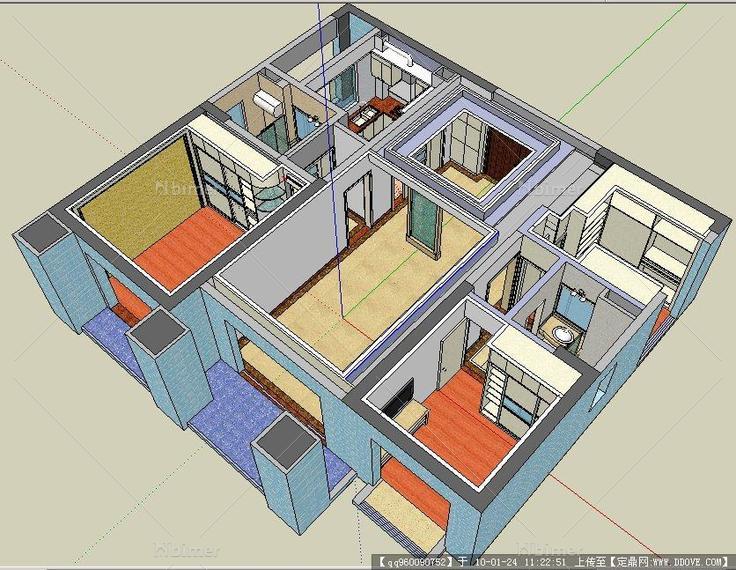 住宅室內總體佈局su模型 - sketchup模型庫 - 畢馬匯 nbimer