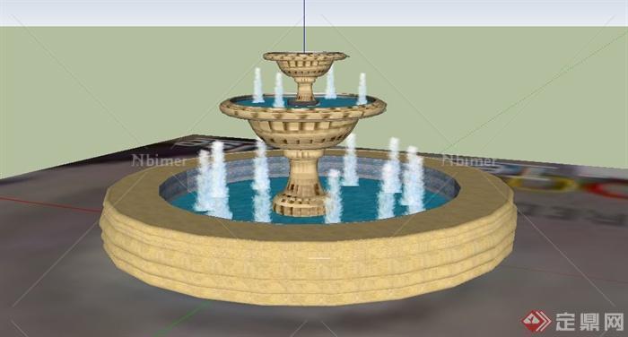 欧式水钵喷泉水池设计su模型[原创]