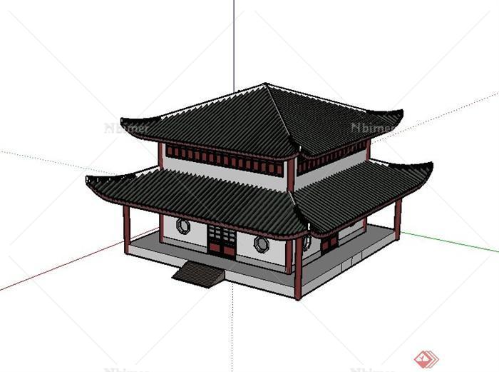 某两层古典中式风格寺庙建筑设计SU模型