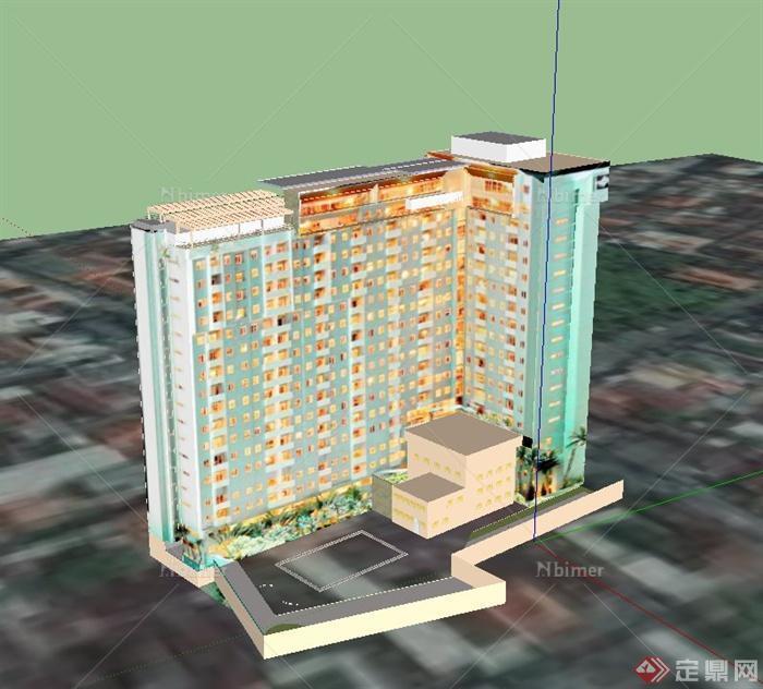 某L型住宅楼建筑设计SU模型
