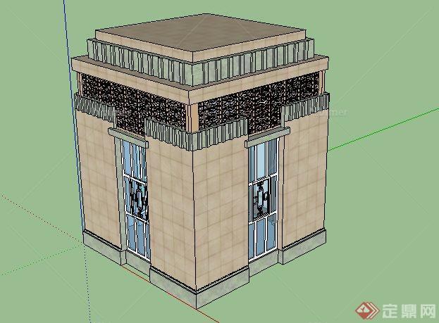 某小区中式现代风格保安亭SketchUp(SU)3D模型